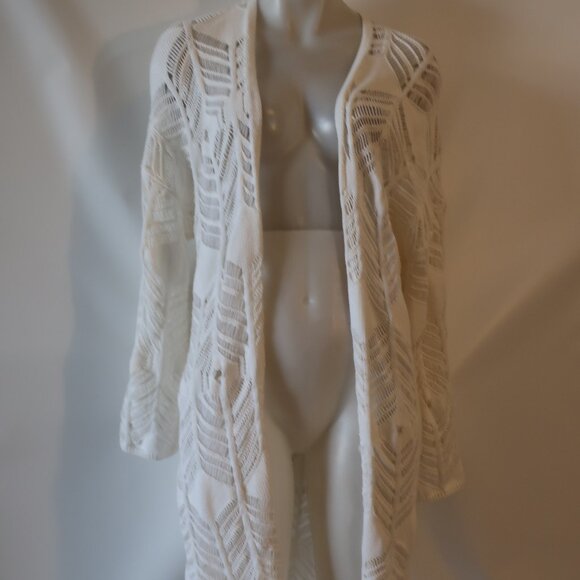 Womens Cotton by Autumn Cashmere Pointelle Knit Fringed Open Cardigan Duster S - Picture 6 of 15